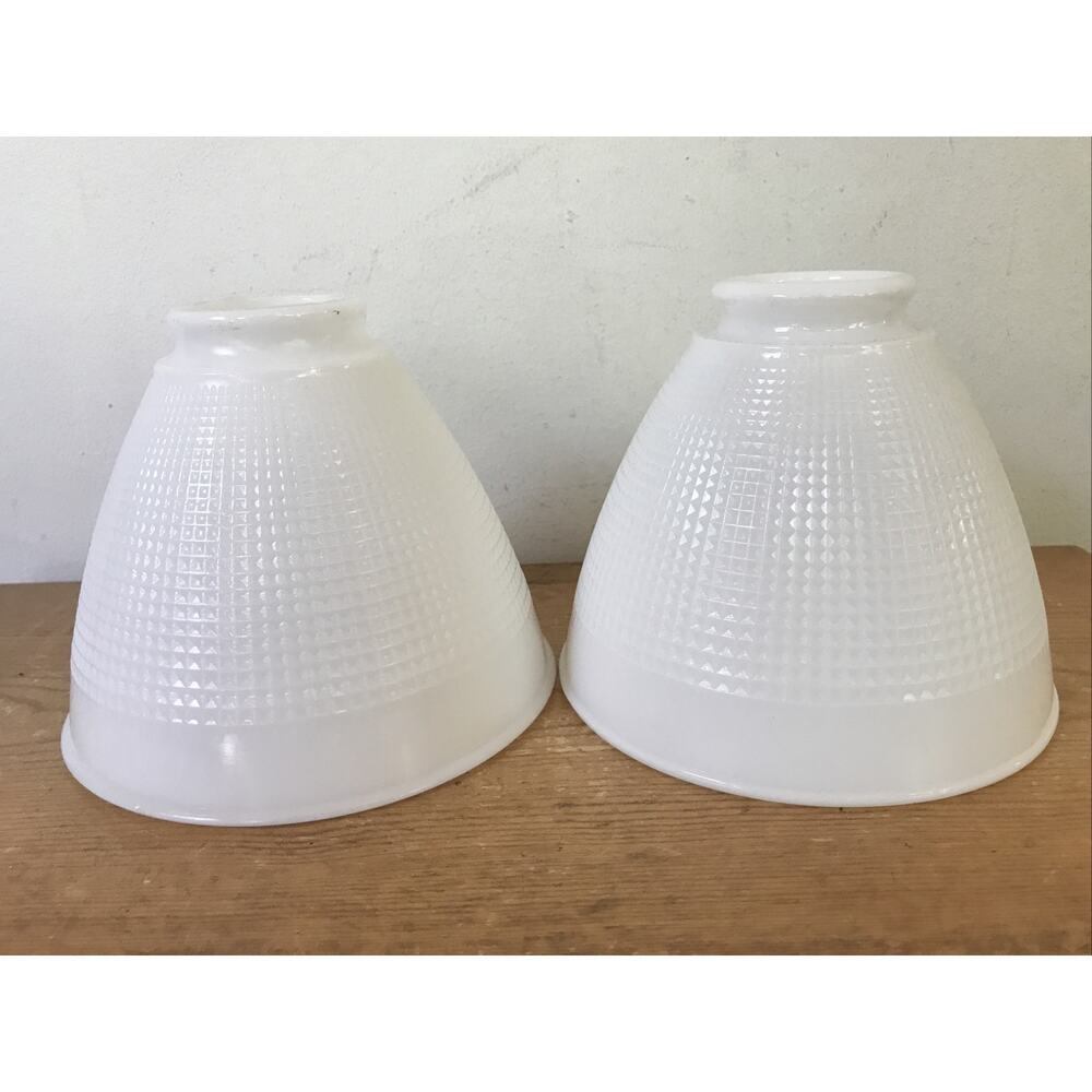 Set Pair 2 Vintage Antique Rembrandt White Milk Glass Pillar Lamp Shades 6"